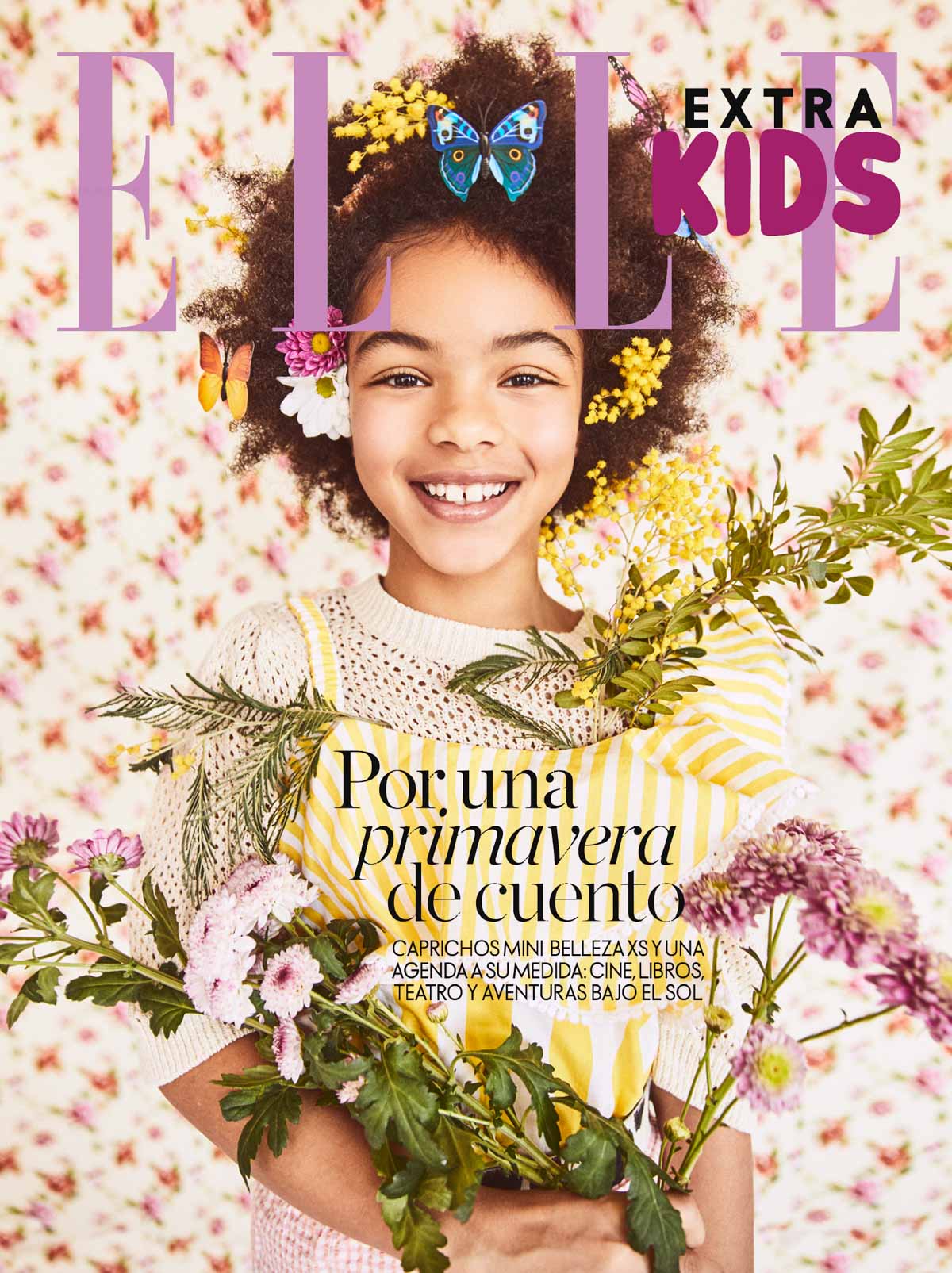 Elle Kids Spain cover girl flowers butterfly hair - spring editorial photographer Federico Leone stylist Annah Segarra