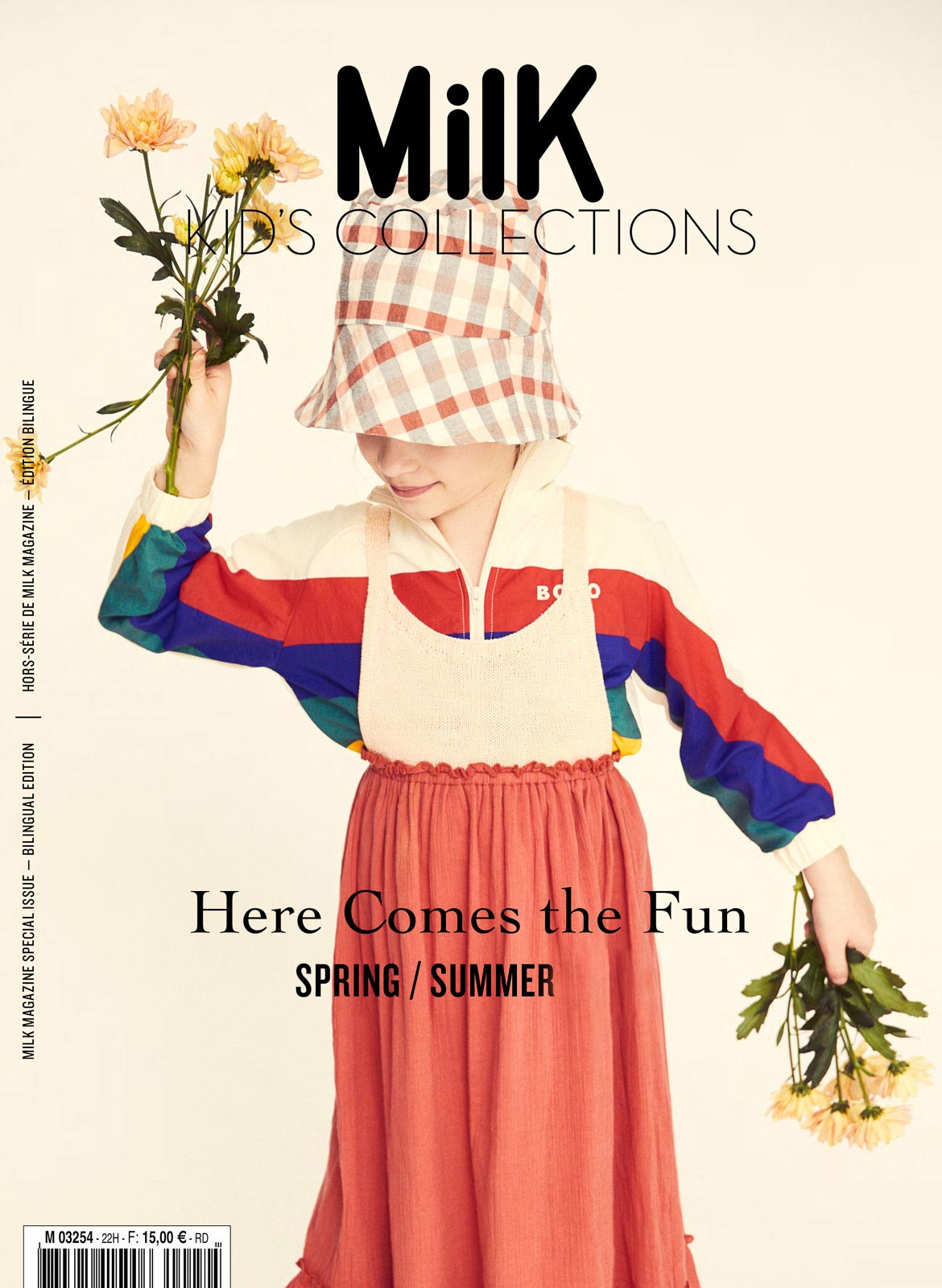 Milk Magazine cover kids fashion editorial - girl flowers checkered hat colorful outfit Federico Leone Maddalena Montaguti